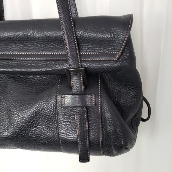 Vintage Siso Select black pebbled leather shoulder bag double strap drawstring - Picture 6 of 12